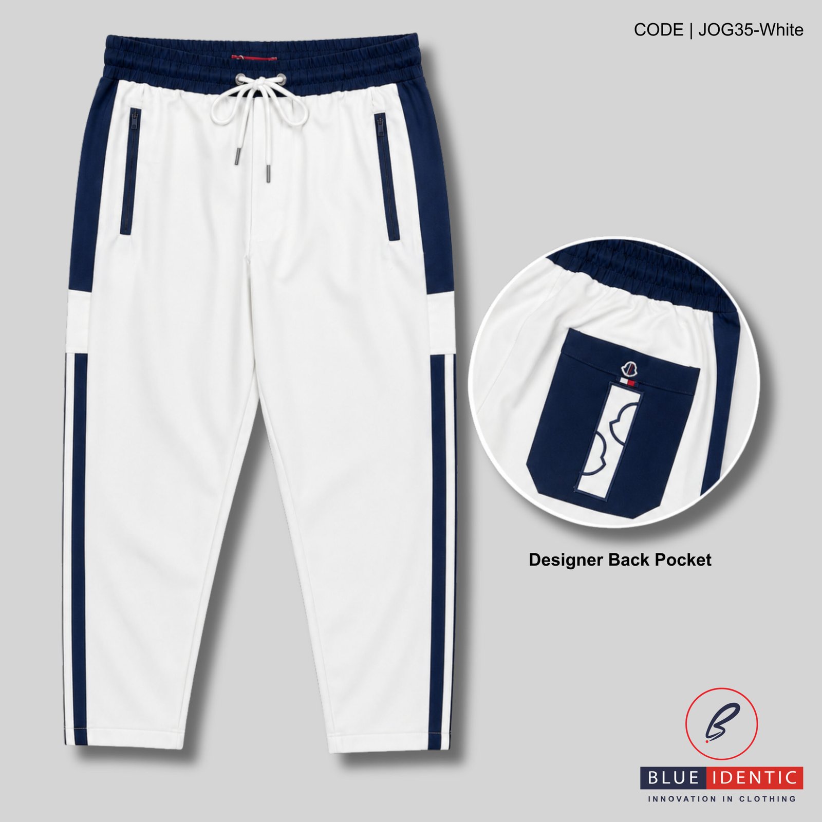 JOG35-White Designer Edition Contrast Elite Trouser | JOG35-White - Image 1